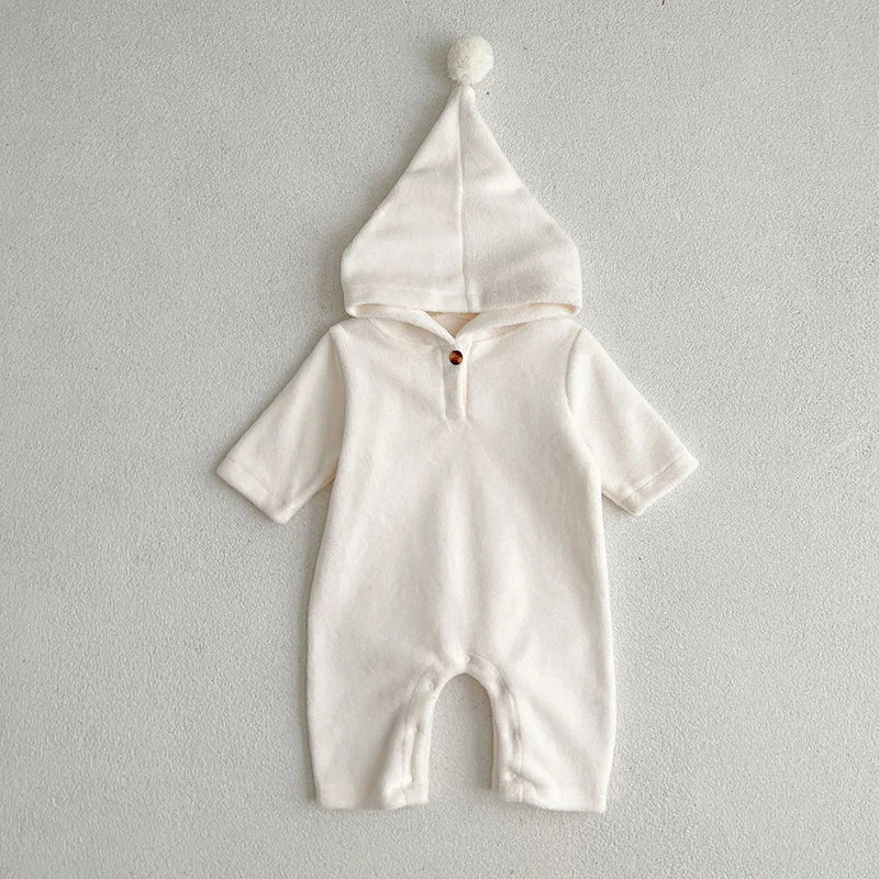 Infant Baby Girls Jumpsuit Long Sleeved Solid Color Hooded Toddler Romper Autumn Spring Clothing