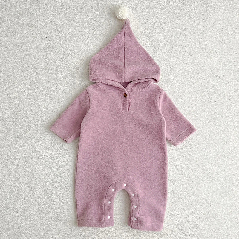 Infant Baby Girls Jumpsuit Long Sleeved Solid Color Hooded Toddler Romper Autumn Spring Clothing