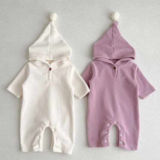 Infant Baby Girls Jumpsuit Long Sleeved Solid Color Hooded Toddler Romper Autumn Spring Clothing